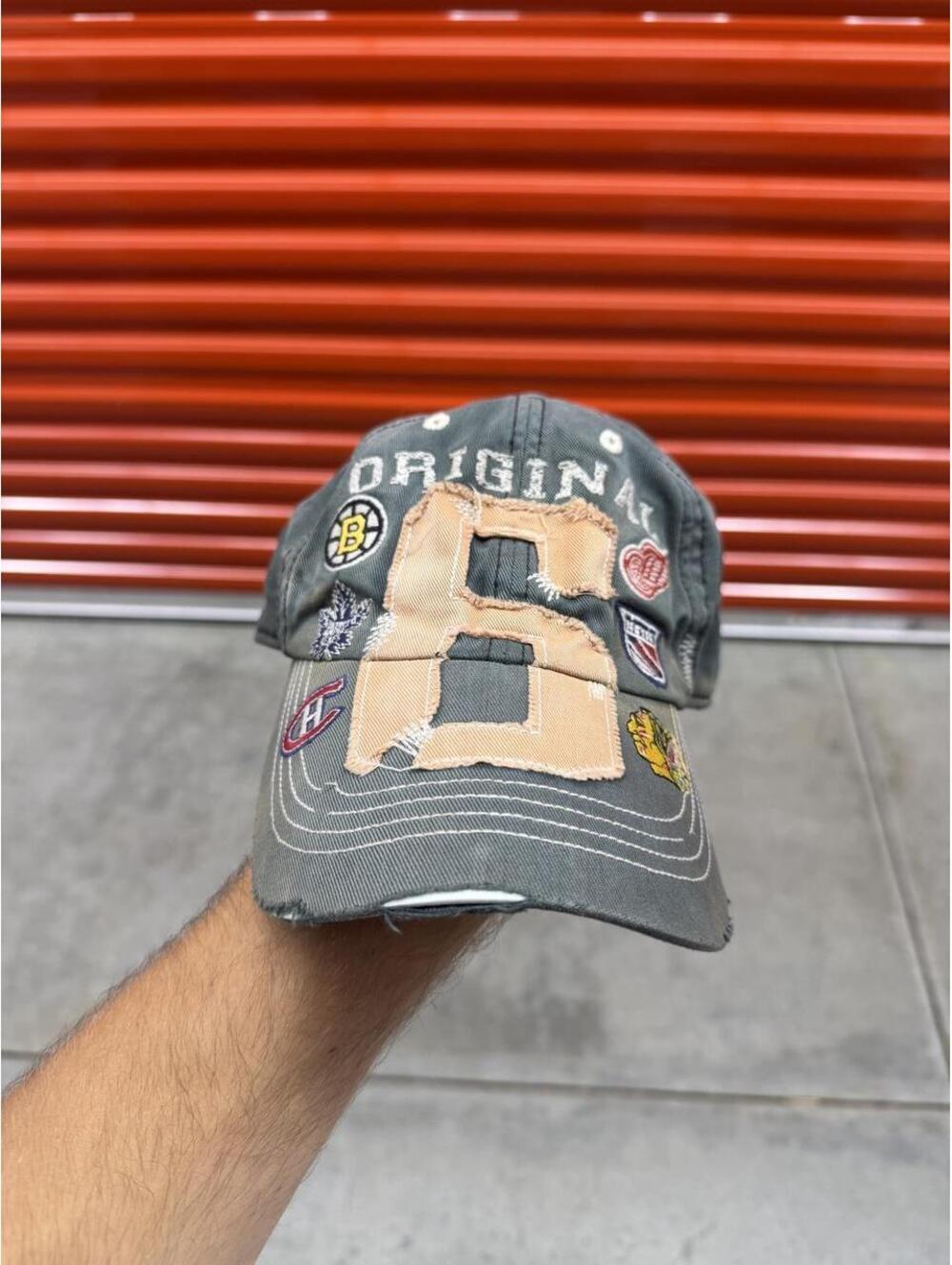 vintage the original 6 hockey teams olive green strapback hat